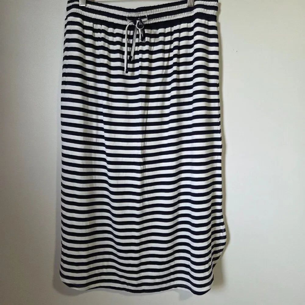 NEVER WORN DIP STRIPED CURVED HEM MIDI SKIRT DRAWSTRING SIZE LARGE